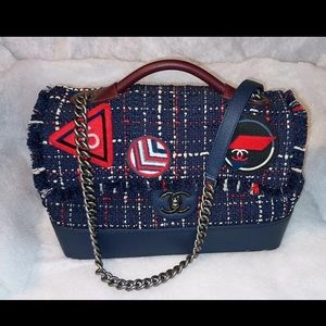 Chanel Blue and Red Tweed and Caviar Airline Flap Bag